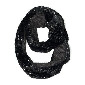 Anthro Madison 88 Lux Faur Fur Black and Silver Metalic Scarf